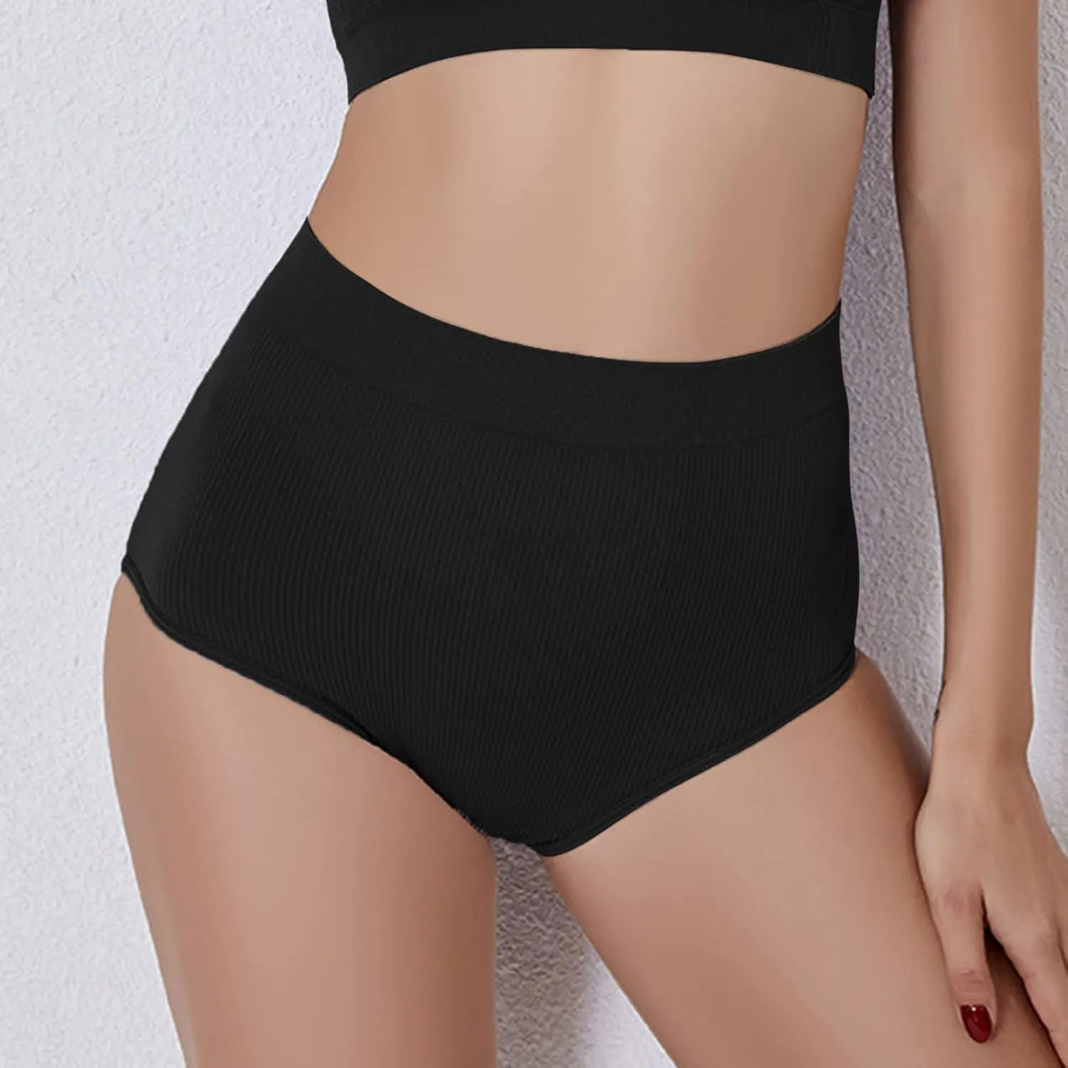 Women's Ribbed Underwears Seamless High Waist Sexy Underwear Panty Ultra Soft Stretch Lingerie Workout Brief High Cut