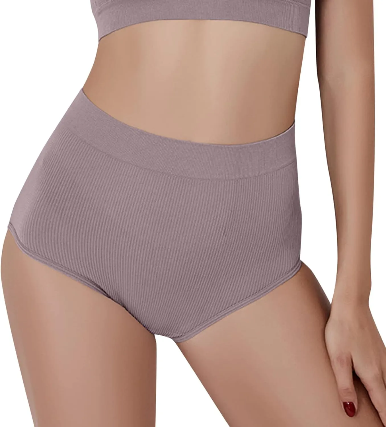 Women's Ribbed Underwears Seamless High Waist Sexy Underwear Panty Ultra Soft Stretch Lingerie Workout Brief High Cut