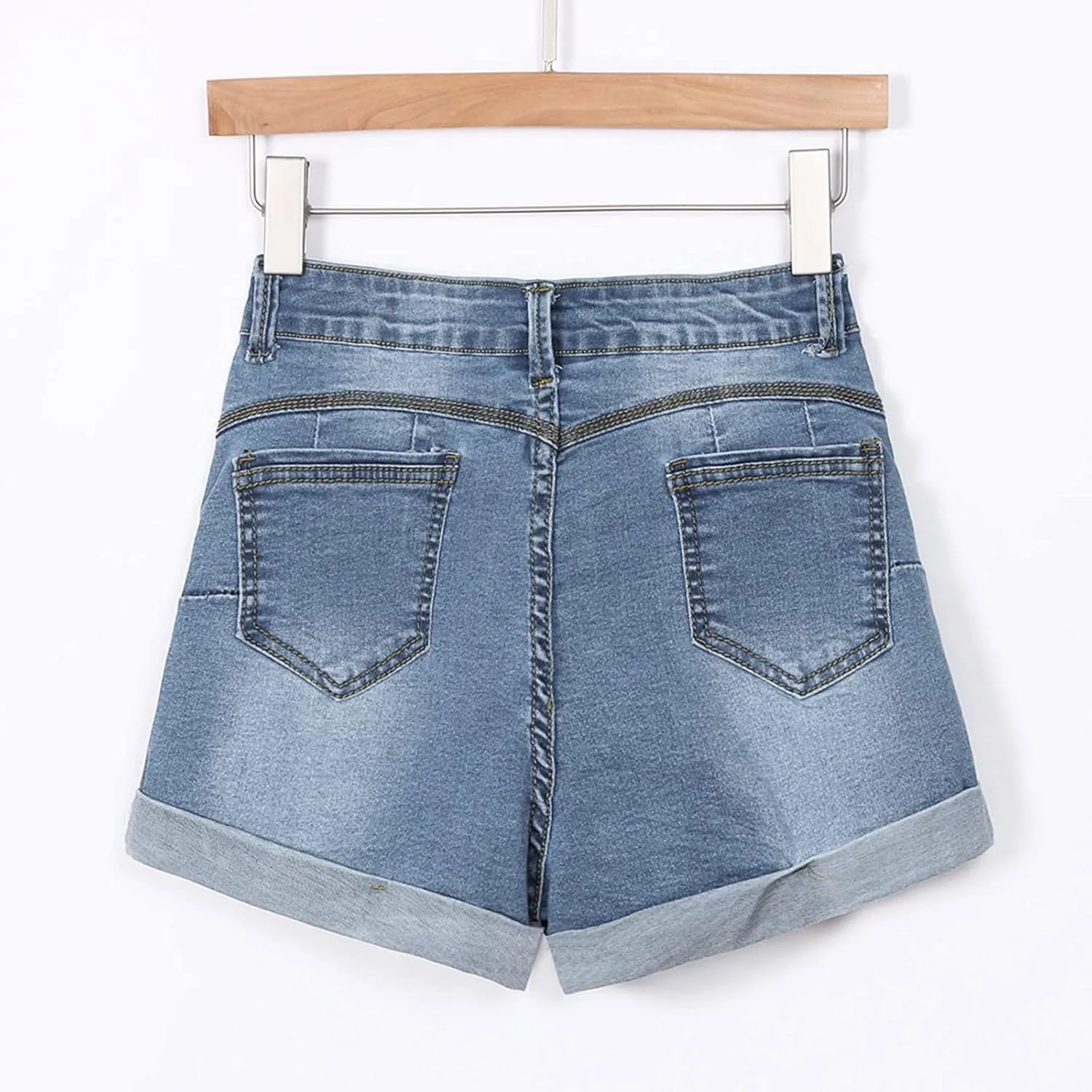 Women's Ripped Denim Shorts with Pockets,High-Waisted Stretch Fit,Distressed Hem Casual Summer Style