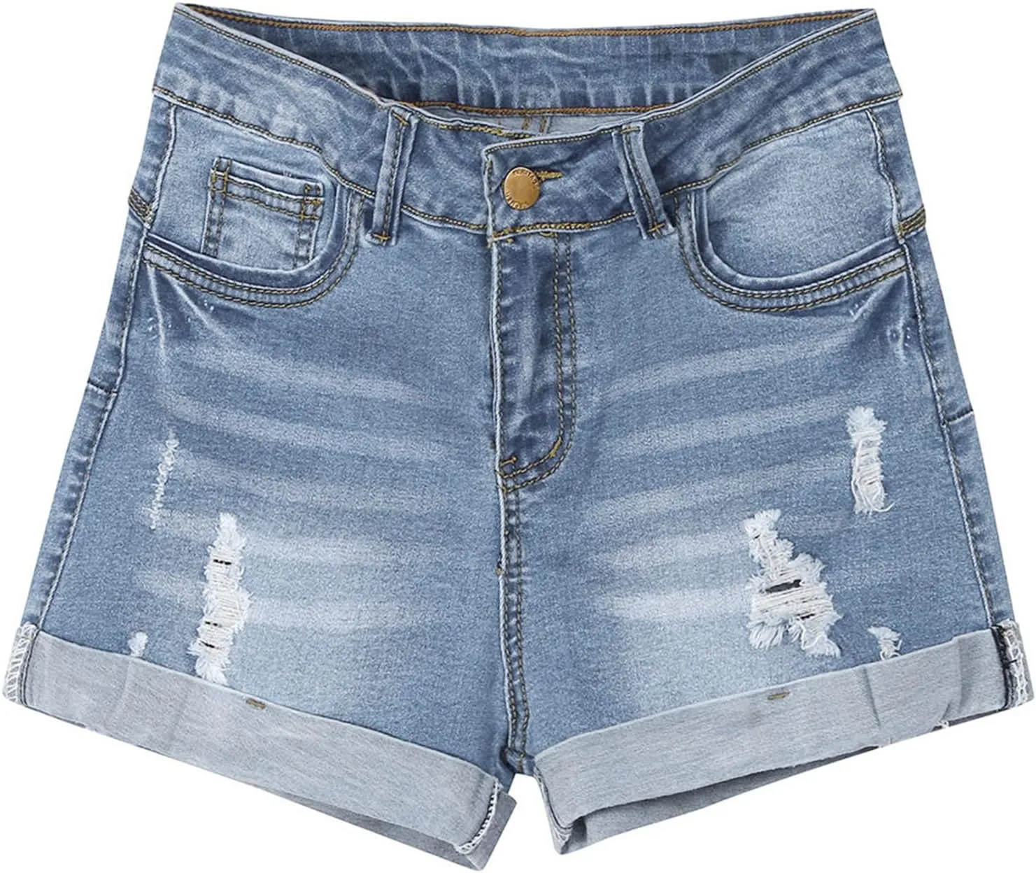 Women's Ripped Denim Shorts with Pockets,High-Waisted Stretch Fit,Distressed Hem Casual Summer Style