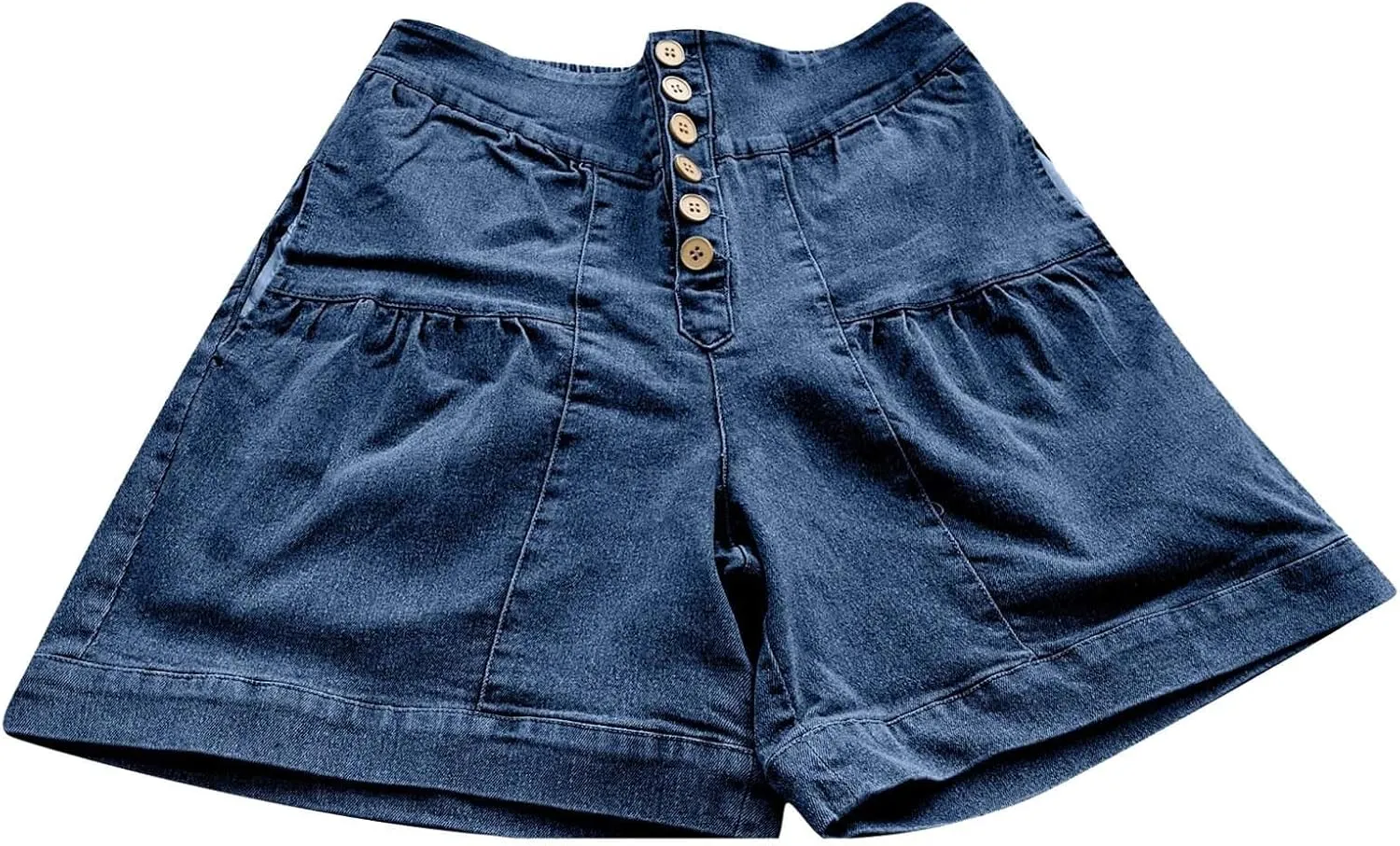 Women's Ruffle Denim Shorts 2025 Summer Y2k Casual Flowy High Waisted Wide Leg Buttons Pleated Jean Shorts Teen Girls