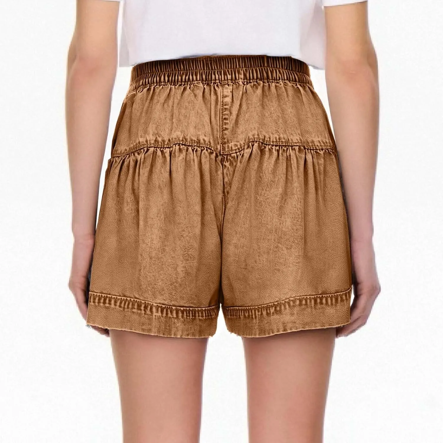 Women's Ruffle Denim Shorts 2025 Summer Y2k Casual Flowy High Waisted Wide Leg Buttons Pleated Jean Shorts Teen Girls
