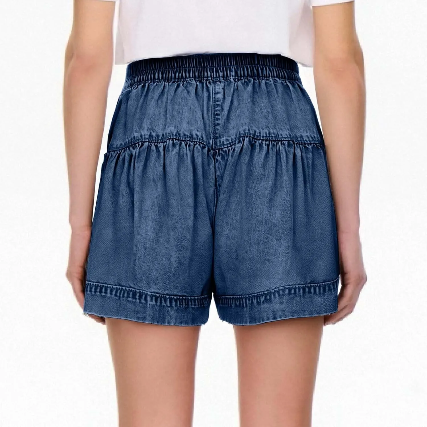 Women's Ruffle Denim Shorts 2025 Summer Y2k Casual Flowy High Waisted Wide Leg Buttons Pleated Jean Shorts Teen Girls