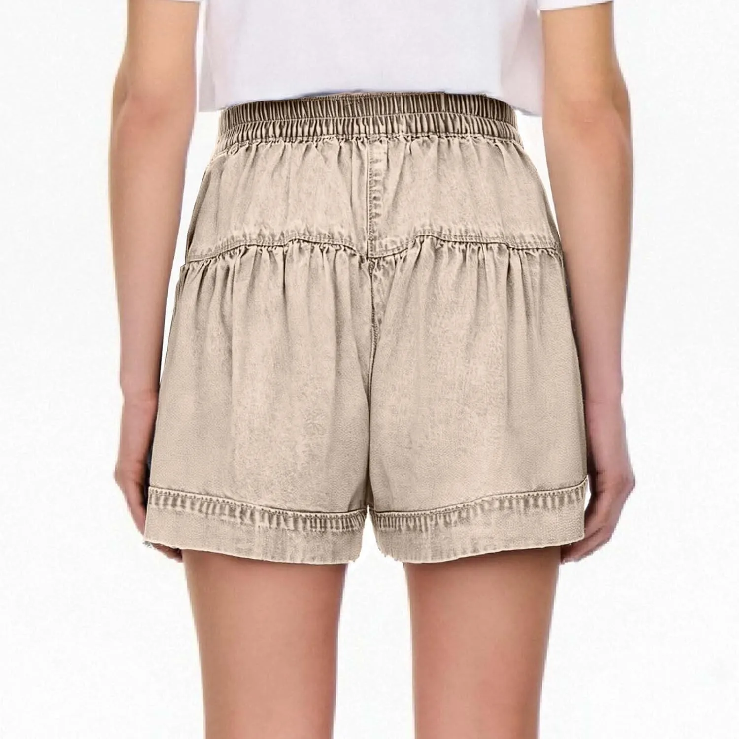 Women's Ruffle Denim Shorts 2025 Summer Y2k Casual Flowy High Waisted Wide Leg Buttons Pleated Jean Shorts Teen Girls