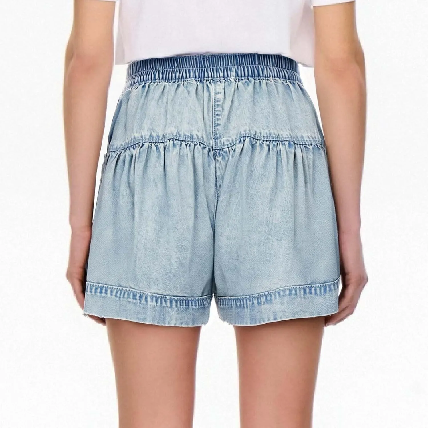Women's Ruffle Denim Shorts 2025 Summer Y2k Casual Flowy High Waisted Wide Leg Buttons Pleated Jean Shorts Teen Girls