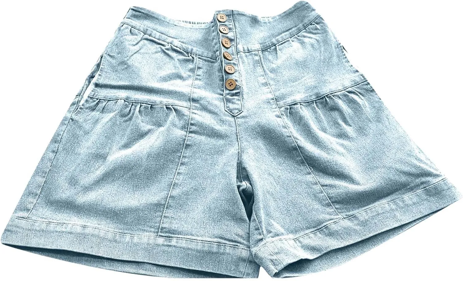 Women's Ruffle Denim Shorts 2025 Summer Y2k Casual Flowy High Waisted Wide Leg Buttons Pleated Jean Shorts Teen Girls
