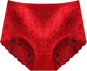 Womens Sexy Floral Lace Underwear High Waist Seamless Briefs Plus Size Stretch Comfortable Breathable Ladies Panties