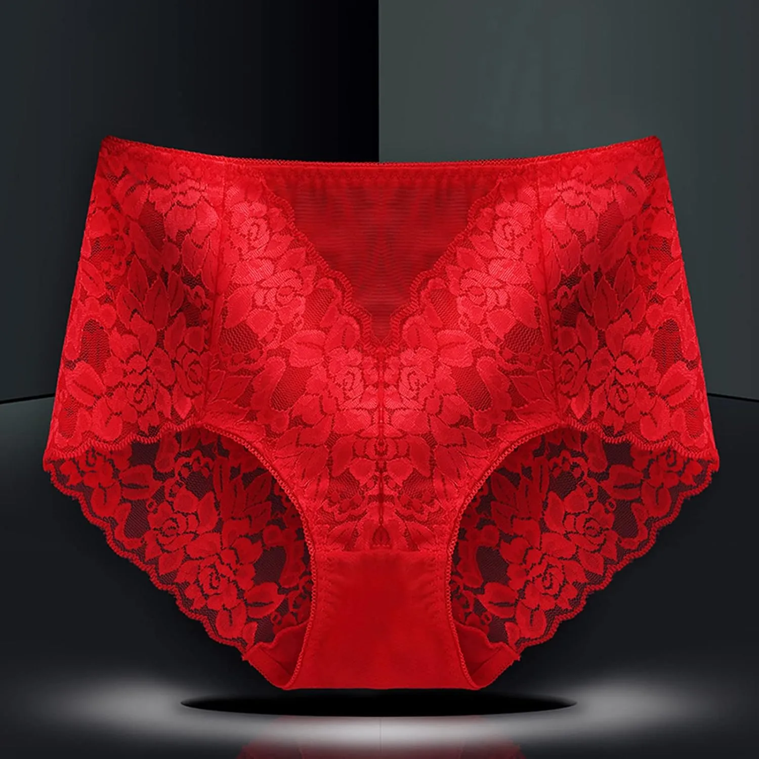 Womens Sexy Floral Lace Underwear High Waist Seamless Briefs Plus Size Stretch Comfortable Breathable Ladies Panties