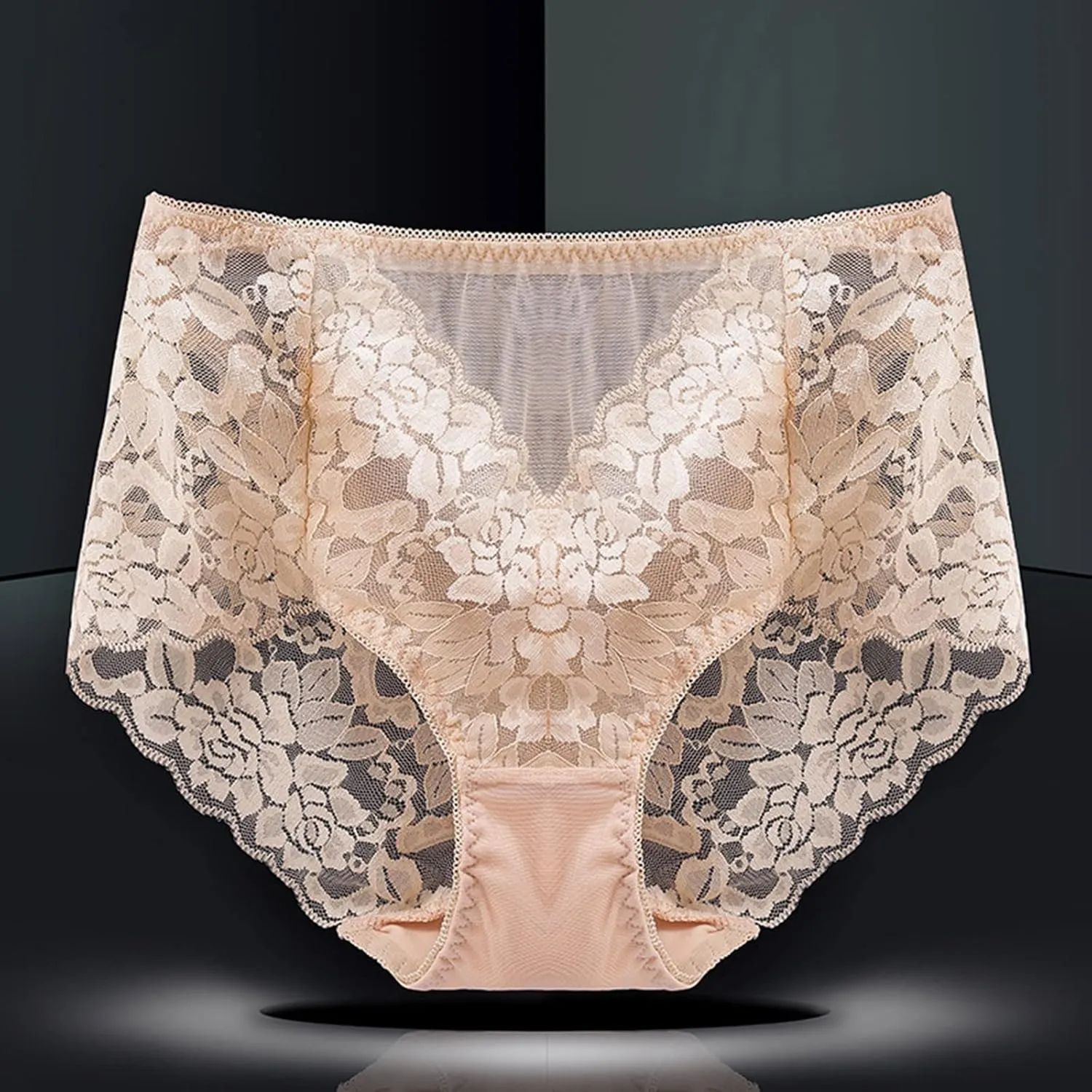 Womens Sexy Floral Lace Underwear High Waist Seamless Briefs Plus Size Stretch Comfortable Breathable Ladies Panties