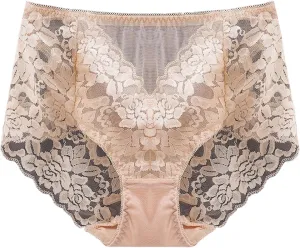 Womens Sexy Floral Lace Underwear High Waist Seamless Briefs Plus Size Stretch Comfortable Breathable Ladies Panties