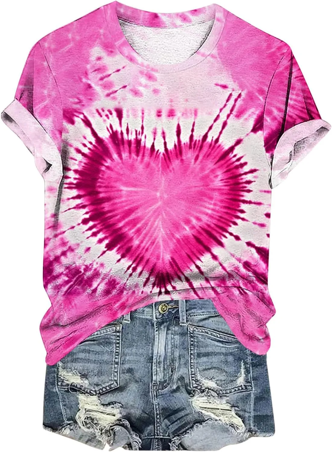 Womens Short Sleeve Tops Dressy Casual Summer Plus Size Tunic Shirt Tie Dye T-Shirt Gradient Loose Fit Tees