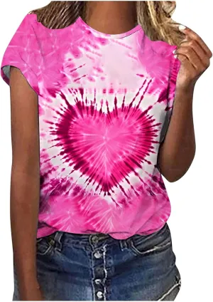 Womens Short Sleeve Tops Dressy Casual Summer Plus Size Tunic Shirt Tie Dye T-Shirt Gradient Loose Fit Tees