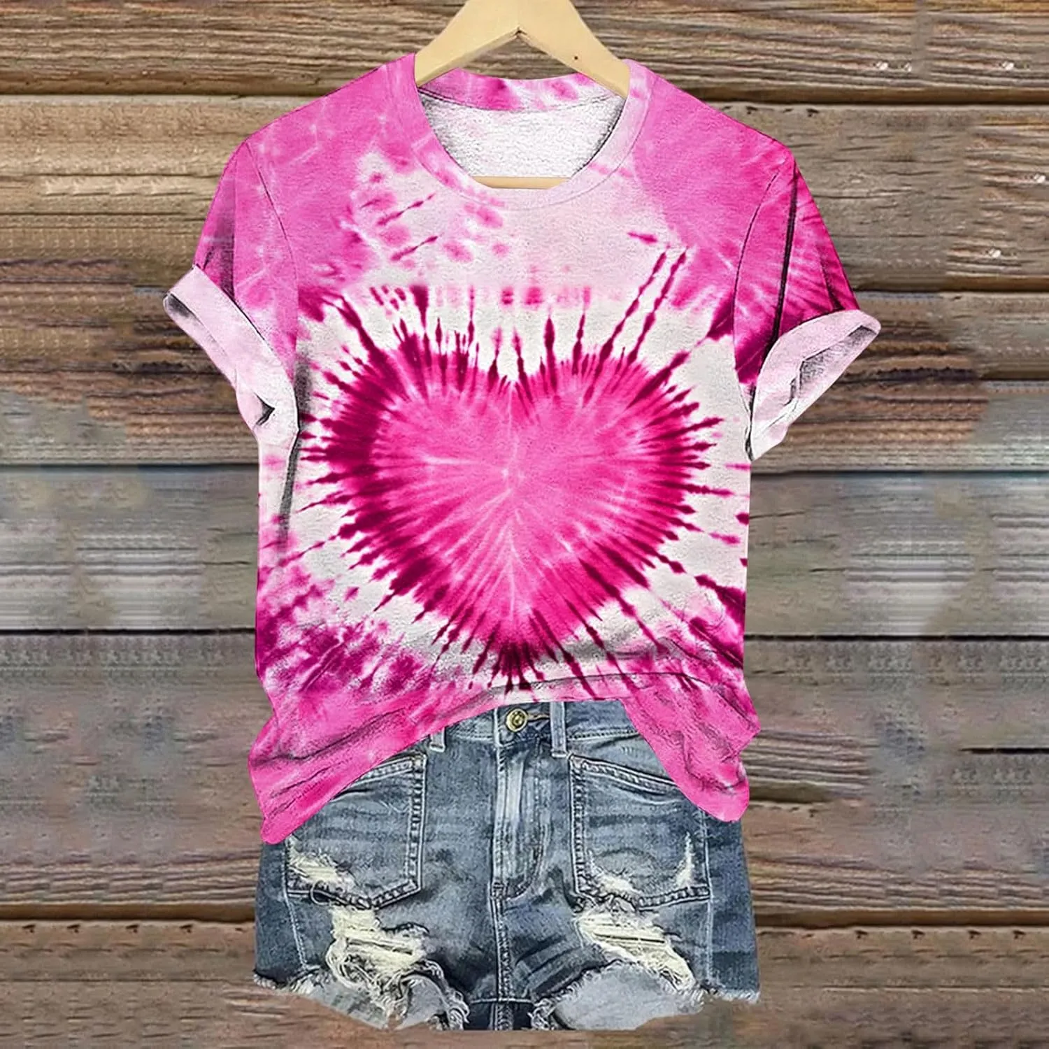 Womens Short Sleeve Tops Dressy Casual Summer Plus Size Tunic Shirt Tie Dye T-Shirt Gradient Loose Fit Tees