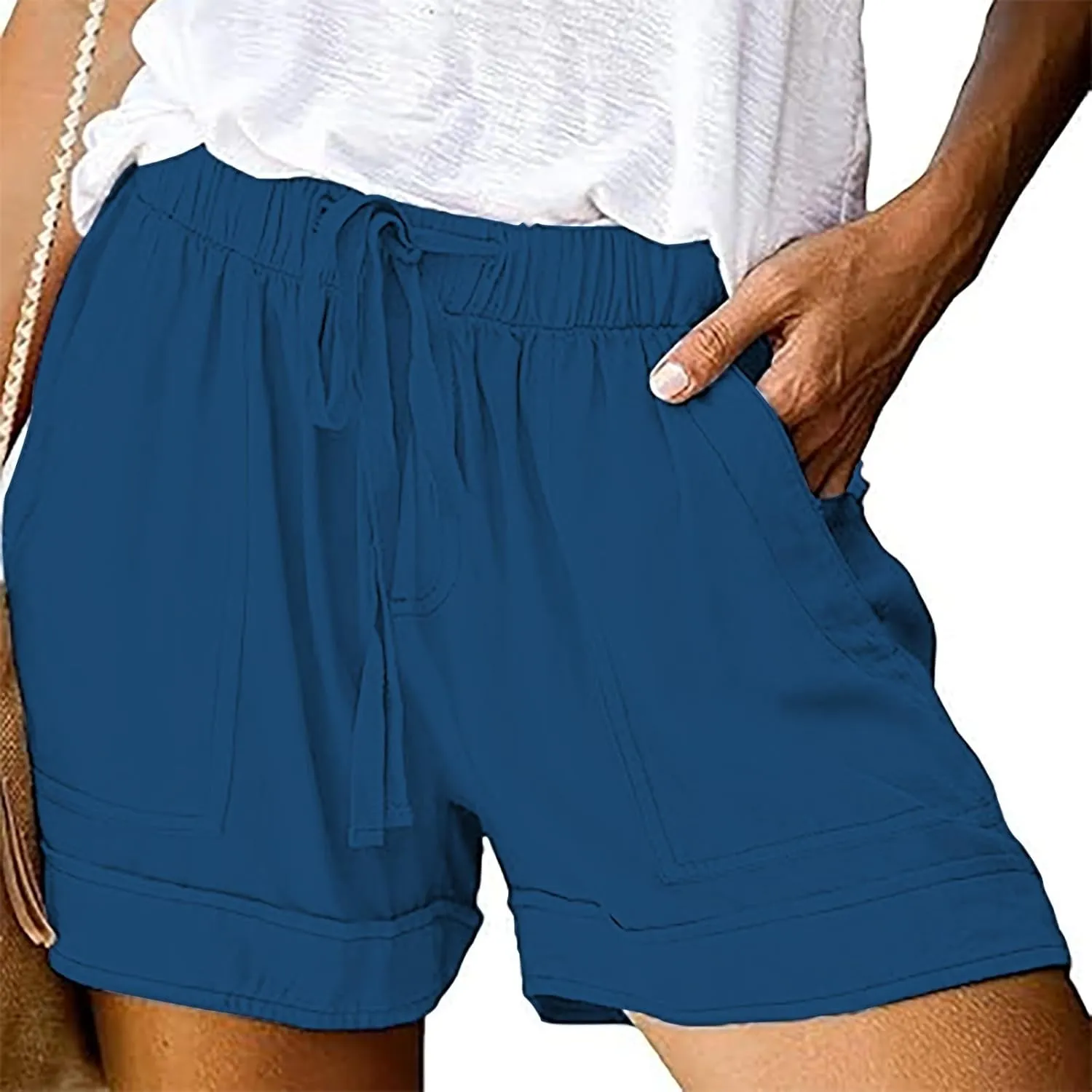 Womens Shorts 2025 Summer Casual Trendy Solid Pants High Waist Elastic Drawstring Comfy Lightweight with Deep Pockets
