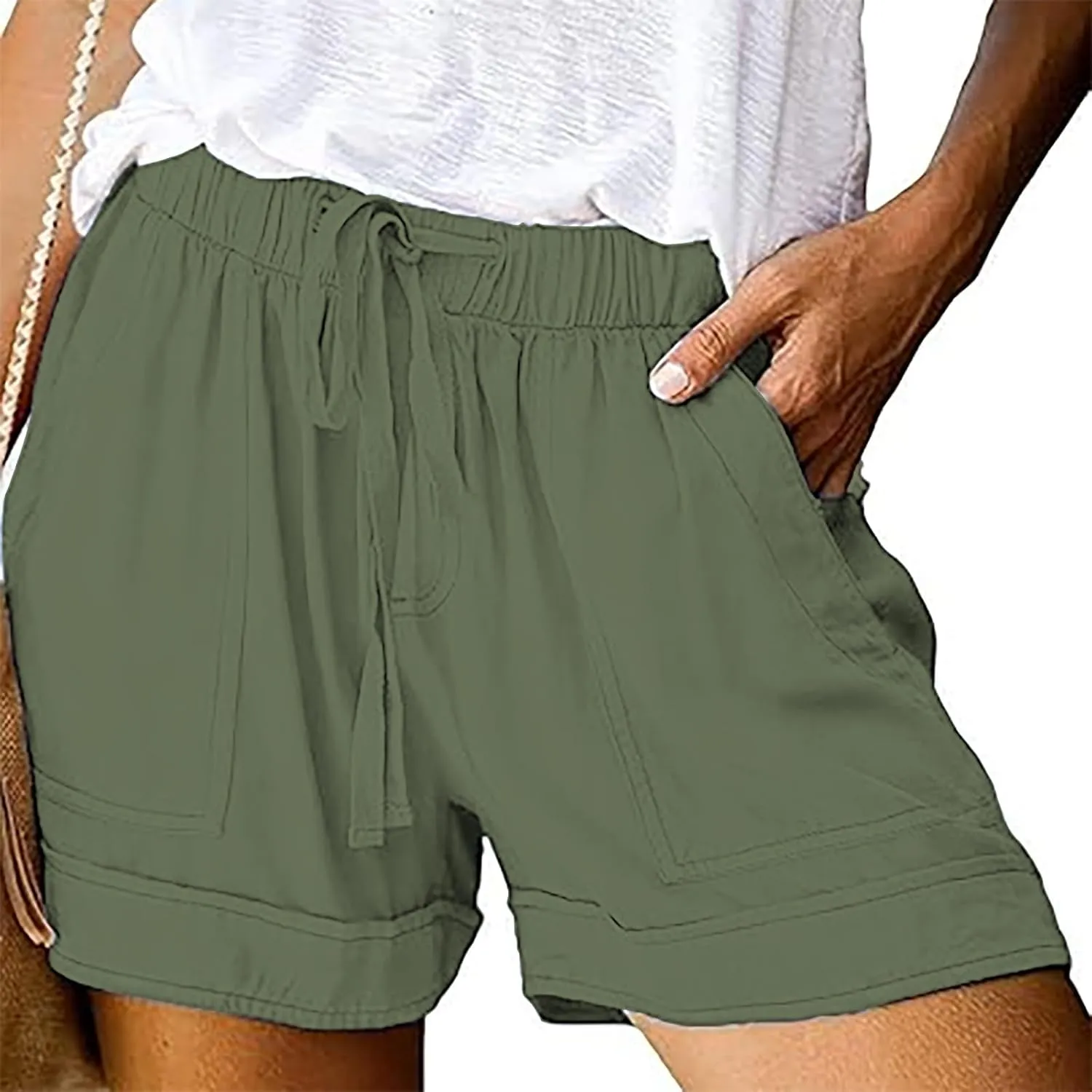 Womens Shorts 2025 Summer Casual Trendy Solid Pants High Waist Elastic Drawstring Comfy Lightweight with Deep Pockets