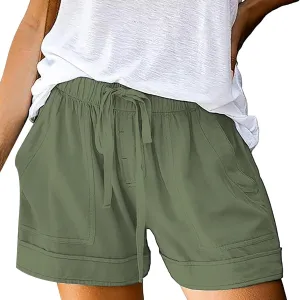 Womens Shorts 2025 Summer Casual Trendy Solid Pants High Waist Elastic Drawstring Comfy Lightweight with Deep Pockets