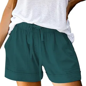 Womens Shorts 2025 Summer Casual Trendy Solid Pants High Waist Elastic Drawstring Comfy Lightweight with Deep Pockets