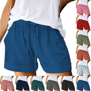 Womens Shorts 2025 Summer Casual Trendy Solid Pants High Waist Elastic Drawstring Comfy Lightweight with Deep Pockets