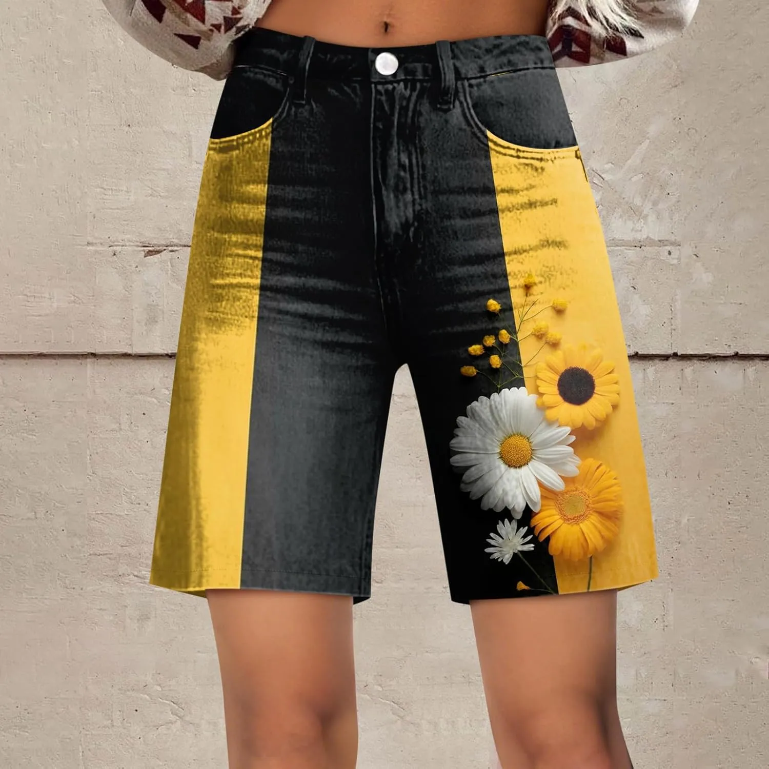 Womens Shorts with Pockets High Waistd Knee Length Trendy Lounge Shorts Women Floral Print Y2K Summer 2025 Cute Outfit
