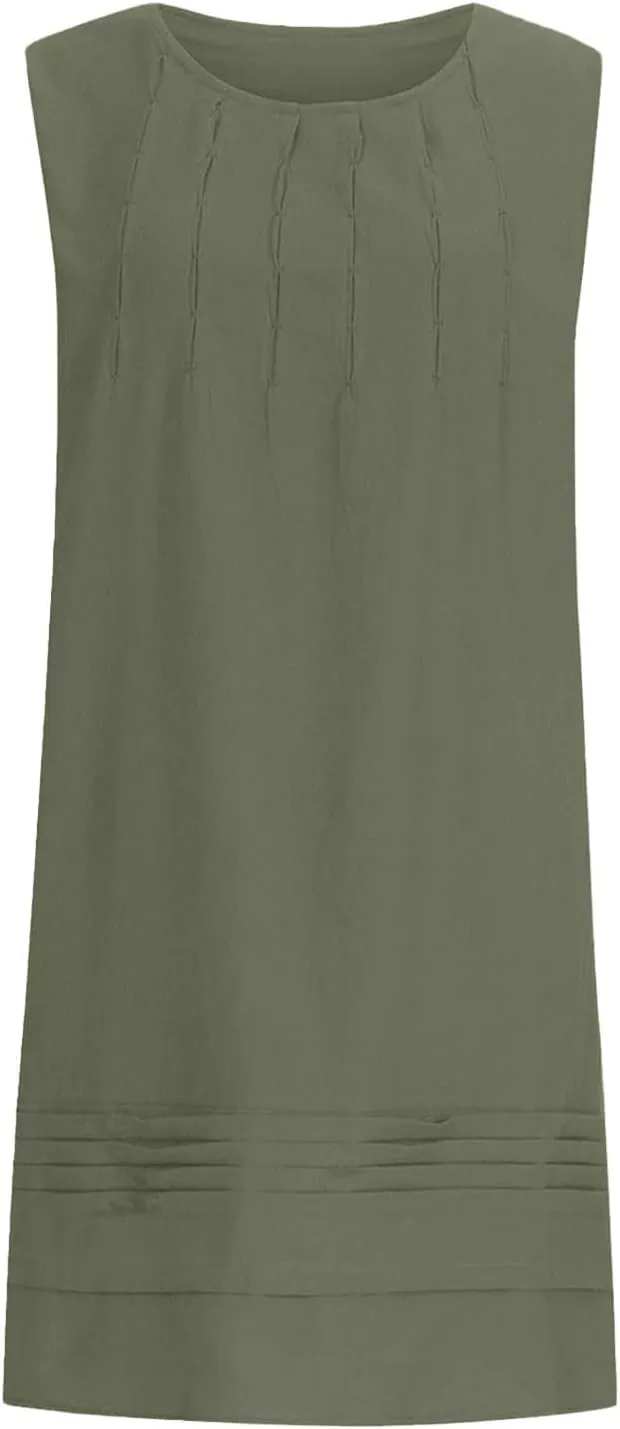 Womens Summer Cotton Linen Shirt Dress 2025 Vacation Casual Loose Boho Tank Dresses Plus Size Pleated Maxi Sundresses