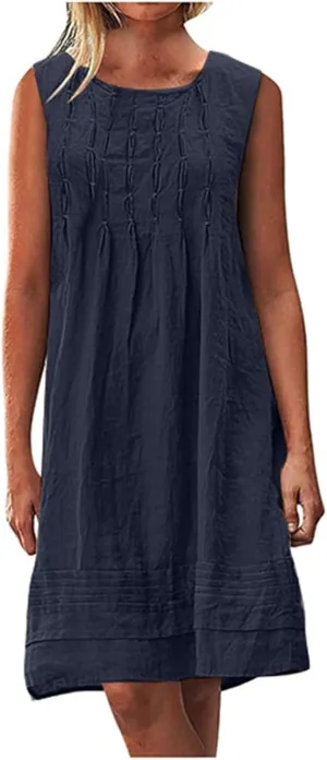 Womens Summer Cotton Linen Shirt Dress 2025 Vacation Casual Loose Boho Tank Dresses Plus Size Pleated Maxi Sundresses