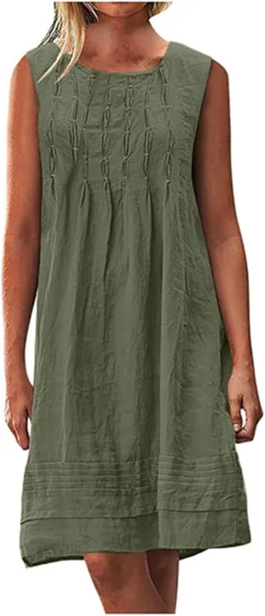 Womens Summer Cotton Linen Shirt Dress 2025 Vacation Casual Loose Boho Tank Dresses Plus Size Pleated Maxi Sundresses