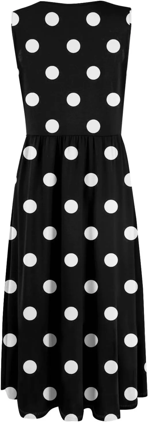 Womens Summer Dresses Flowy Sleeveless Mid Dress Casual Loose A-Line Sundresses Floral Tshirt Tank Dresses with Pockets