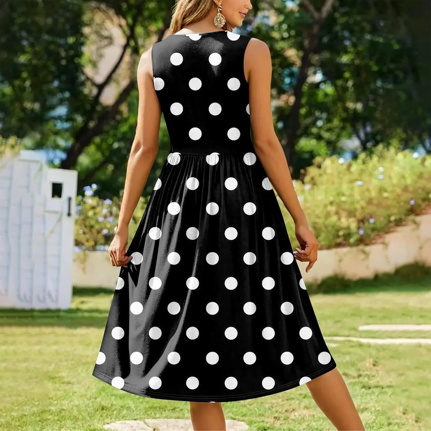 Womens Summer Dresses Flowy Sleeveless Mid Dress Casual Loose A-Line Sundresses Floral Tshirt Tank Dresses with Pockets