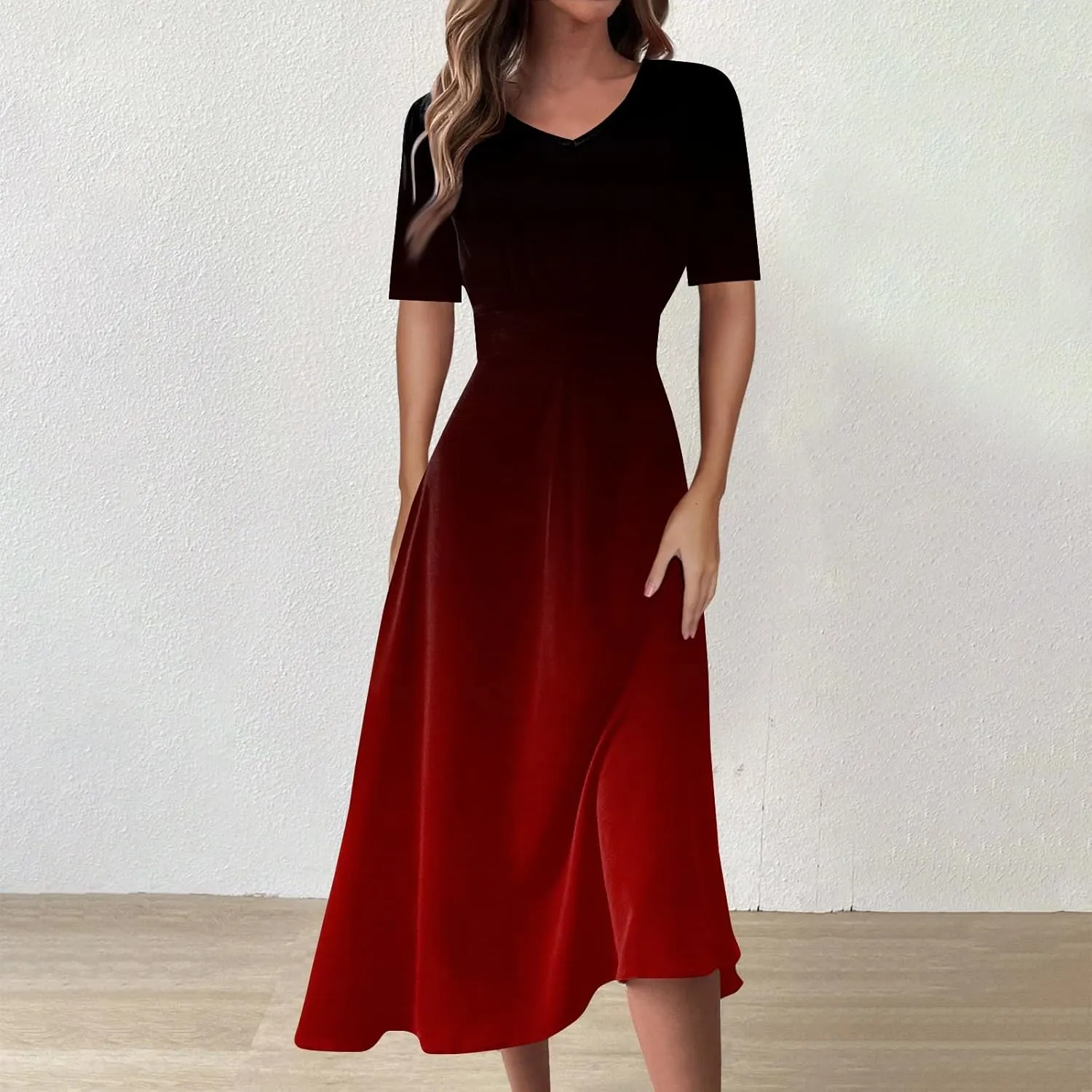 Womens Summer Dresses Sexy V Neck Dresses Short Sleeve Loose Fit Tunic Dress Casual Plus Size Flowy Dresses 2024