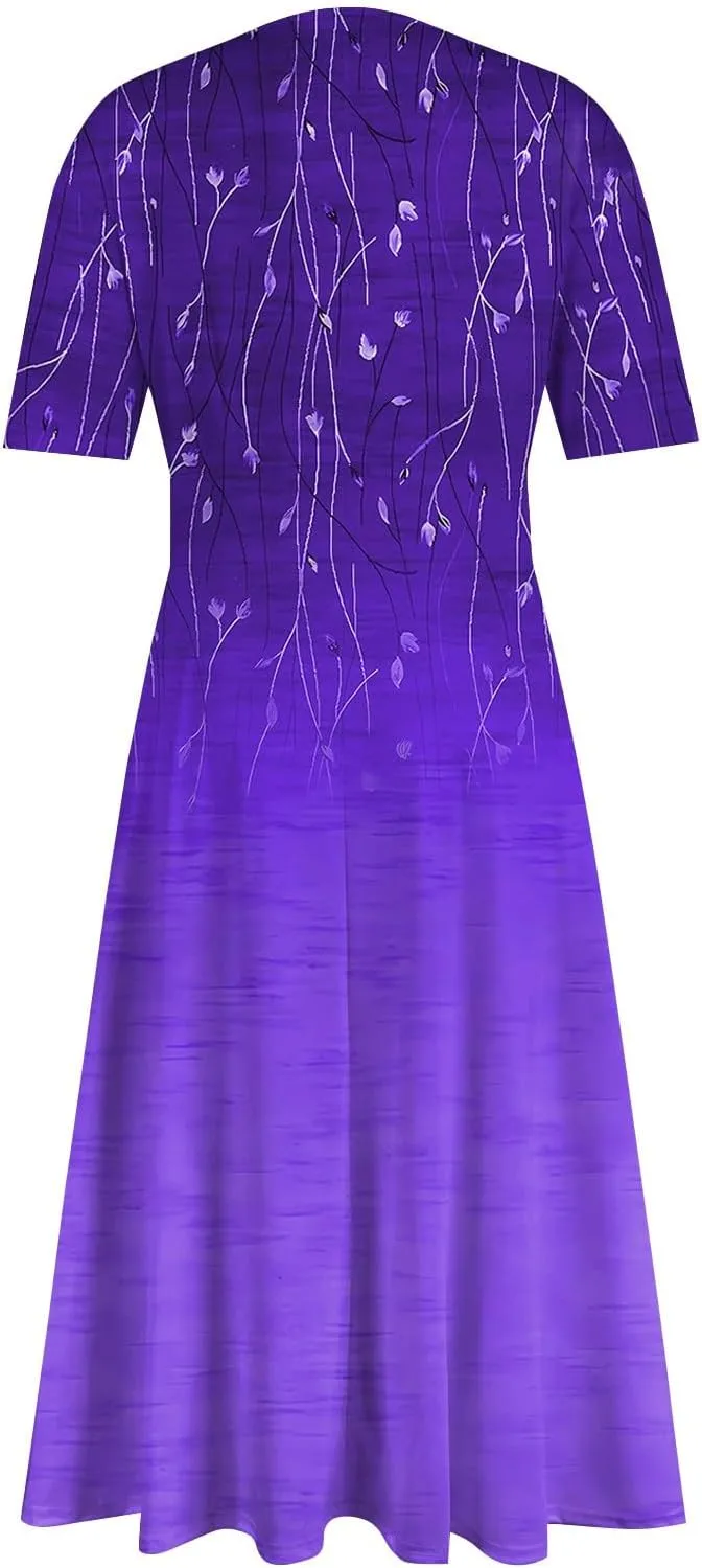 Womens Summer Dresses Sexy V Neck Dresses Short Sleeve Loose Fit Tunic Dress Casual Plus Size Flowy Dresses 2024