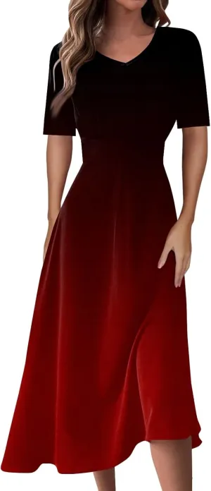 Womens Summer Dresses Sexy V Neck Dresses Short Sleeve Loose Fit Tunic Dress Casual Plus Size Flowy Dresses 2024