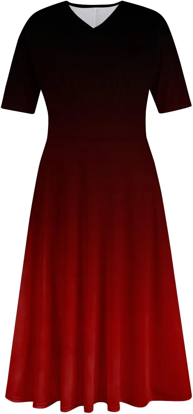 Womens Summer Dresses Sexy V Neck Dresses Short Sleeve Loose Fit Tunic Dress Casual Plus Size Flowy Dresses 2024
