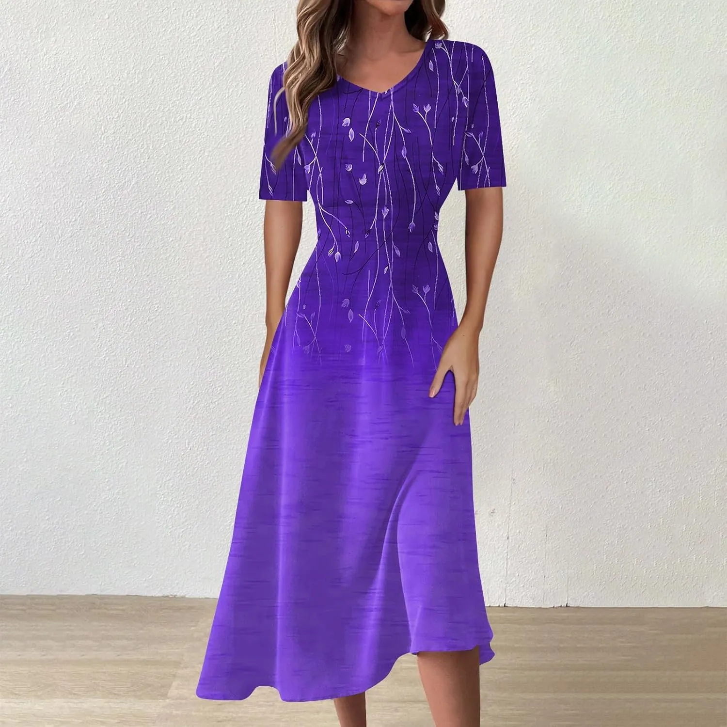 Womens Summer Dresses Sexy V Neck Dresses Short Sleeve Loose Fit Tunic Dress Casual Plus Size Flowy Dresses 2024