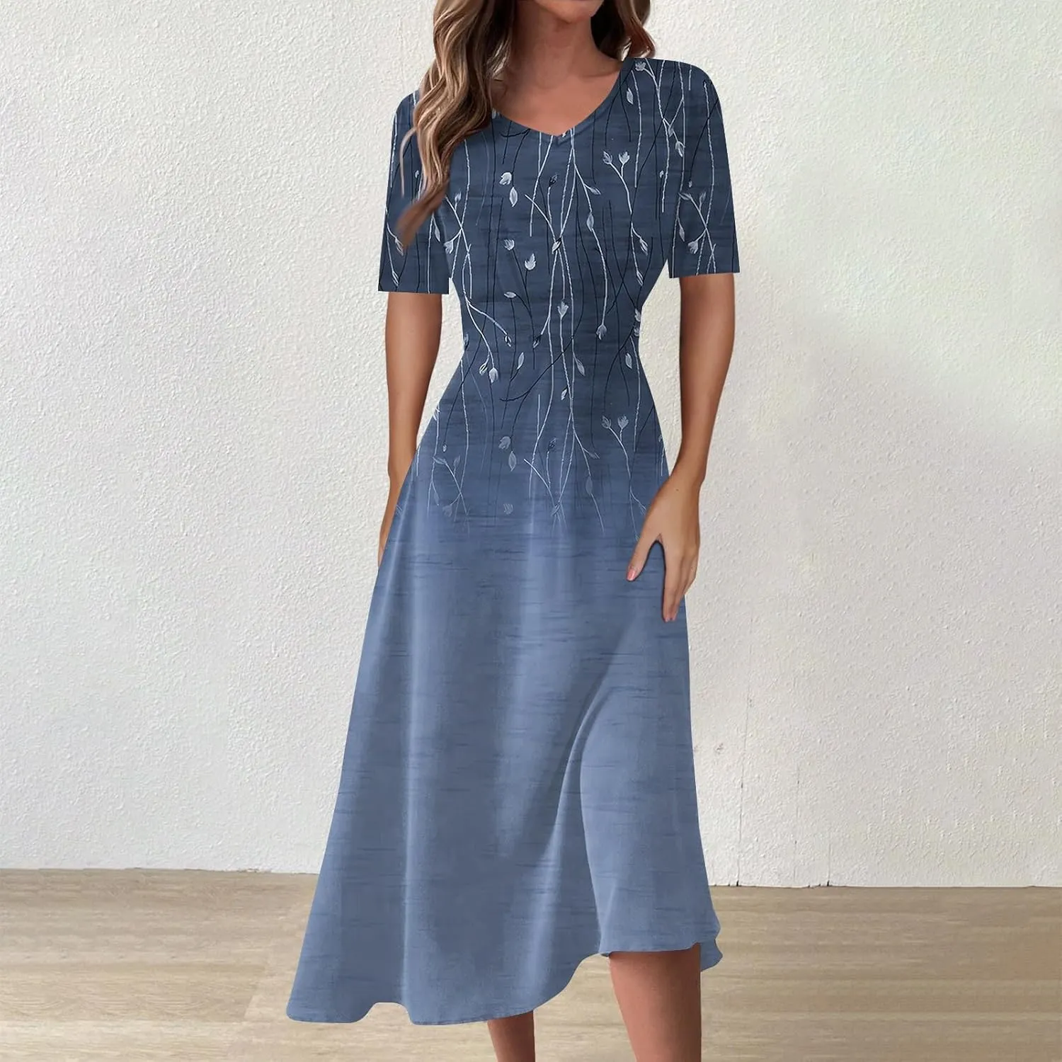 Womens Summer Dresses Sexy V Neck Dresses Short Sleeve Loose Fit Tunic Dress Casual Plus Size Flowy Dresses 2024