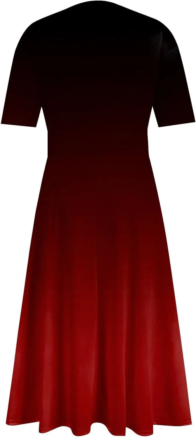 Womens Summer Dresses Sexy V Neck Dresses Short Sleeve Loose Fit Tunic Dress Casual Plus Size Flowy Dresses 2024