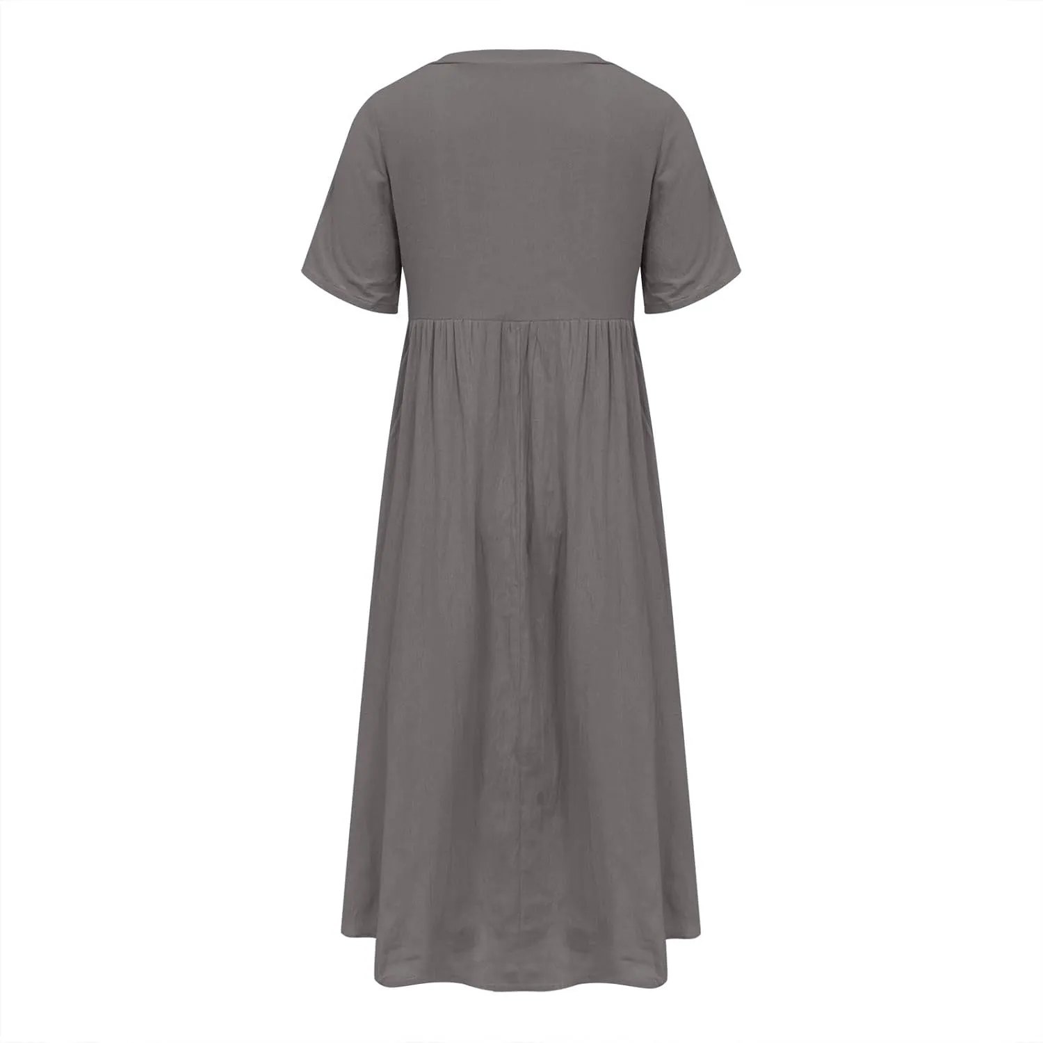Women's Summer Petite Dress Casual Eyelet Hollow Out Short Sleeve Button V Neck A-line Dress Maxi Dress with Pockets