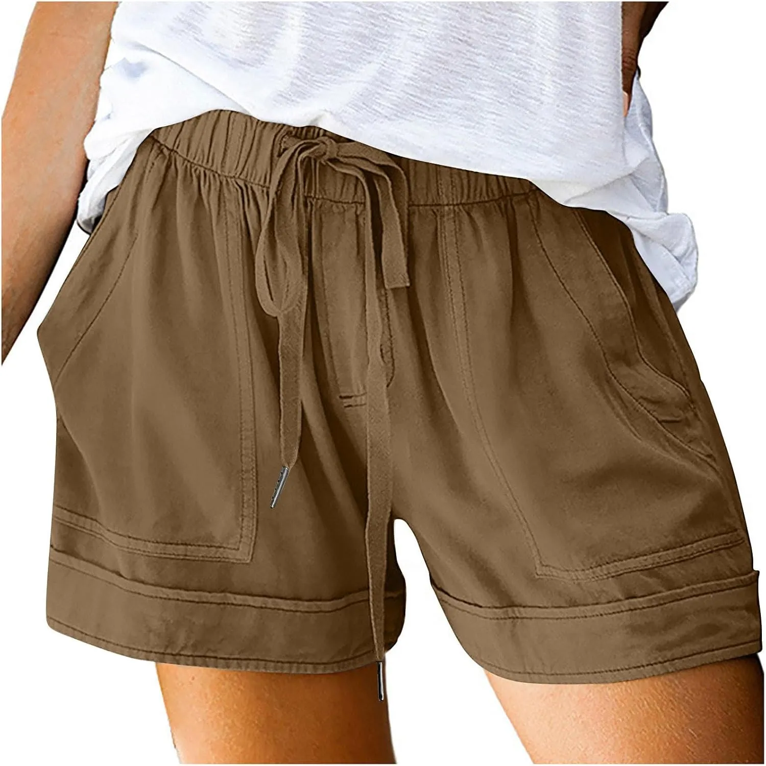 Women's Summer Shorts Casual Trendy Pockets Shorts Drawstring Elastic Waist Loose Short Pants Beach Vacation Outfits