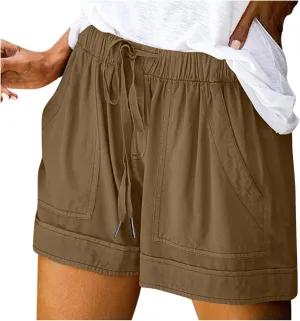 Women's Summer Shorts Casual Trendy Pockets Shorts Drawstring Elastic Waist Loose Short Pants Beach Vacation Outfits