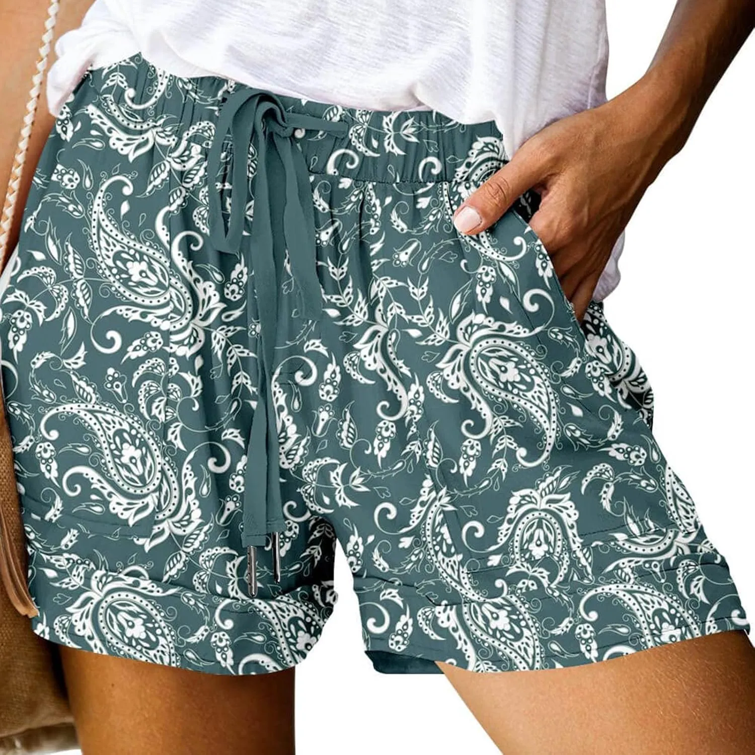 Womens Summer Shorts Dressy Casual Graphic Print Shorts Drawstring Elastic Waist Loose Short Pants with Pockets 2025