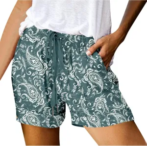 Womens Summer Shorts Dressy Casual Graphic Print Shorts Drawstring Elastic Waist Loose Short Pants with Pockets 2025