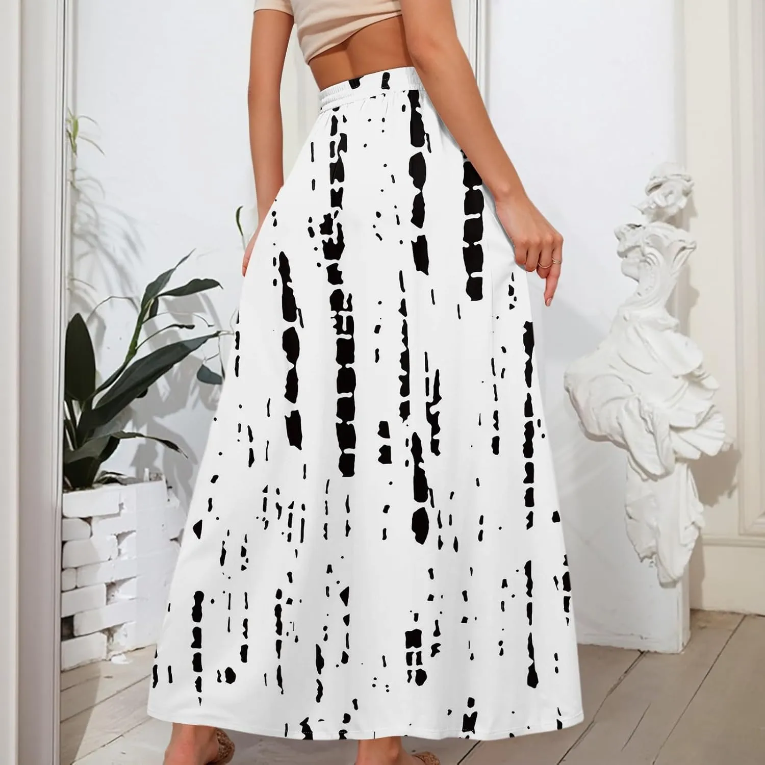 Women's Summer Skirts Maxi Skirts Drawstring Elastic High Waisted Pleated Aline Skirt Boho Long Skirt with Pockets