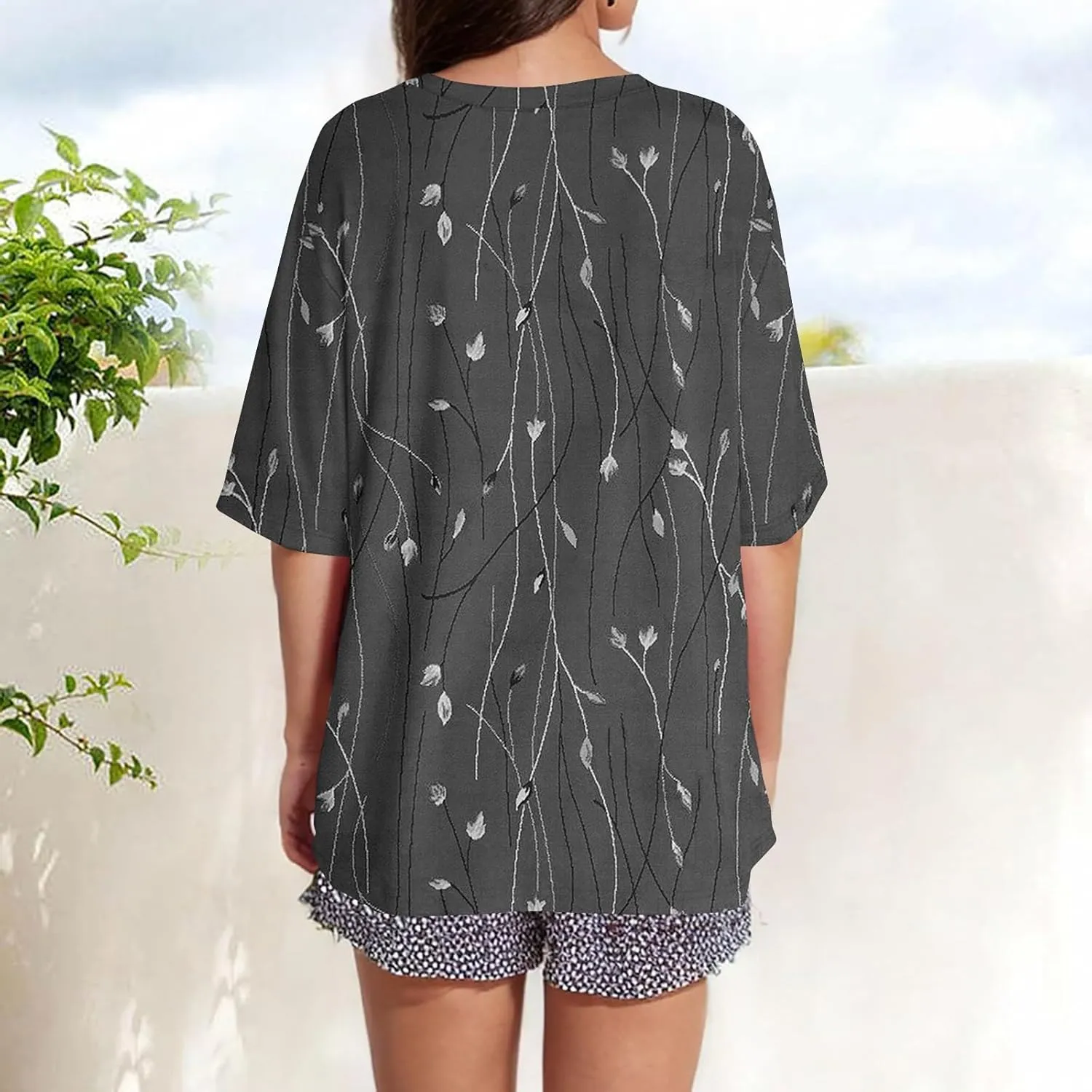 Womens Summer Tops 2025 Casual O Neck Trendy Outfits Blouses Printed Shirt Loose Fit Tees Short Sleeve Tunic Tops