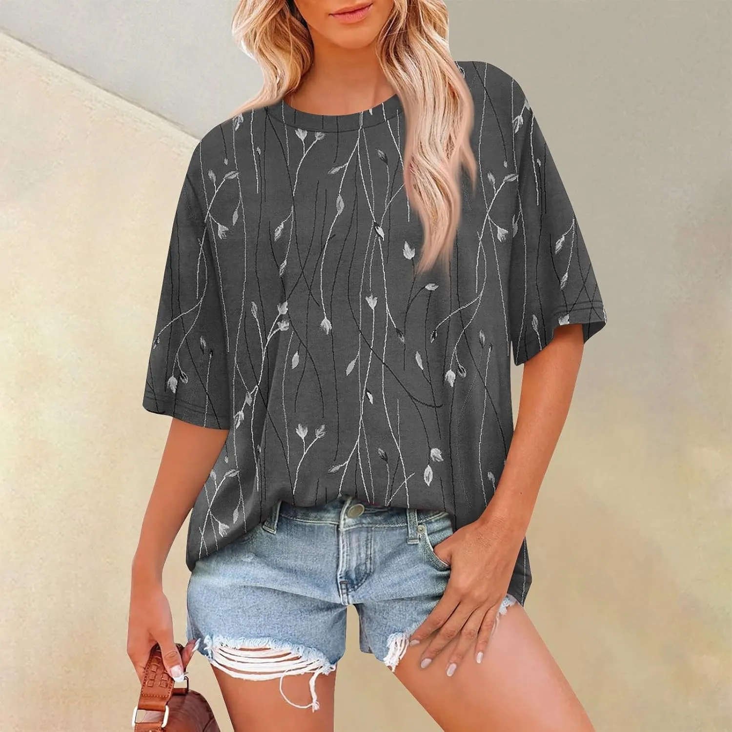 Womens Summer Tops 2025 Casual O Neck Trendy Outfits Blouses Printed Shirt Loose Fit Tees Short Sleeve Tunic Tops
