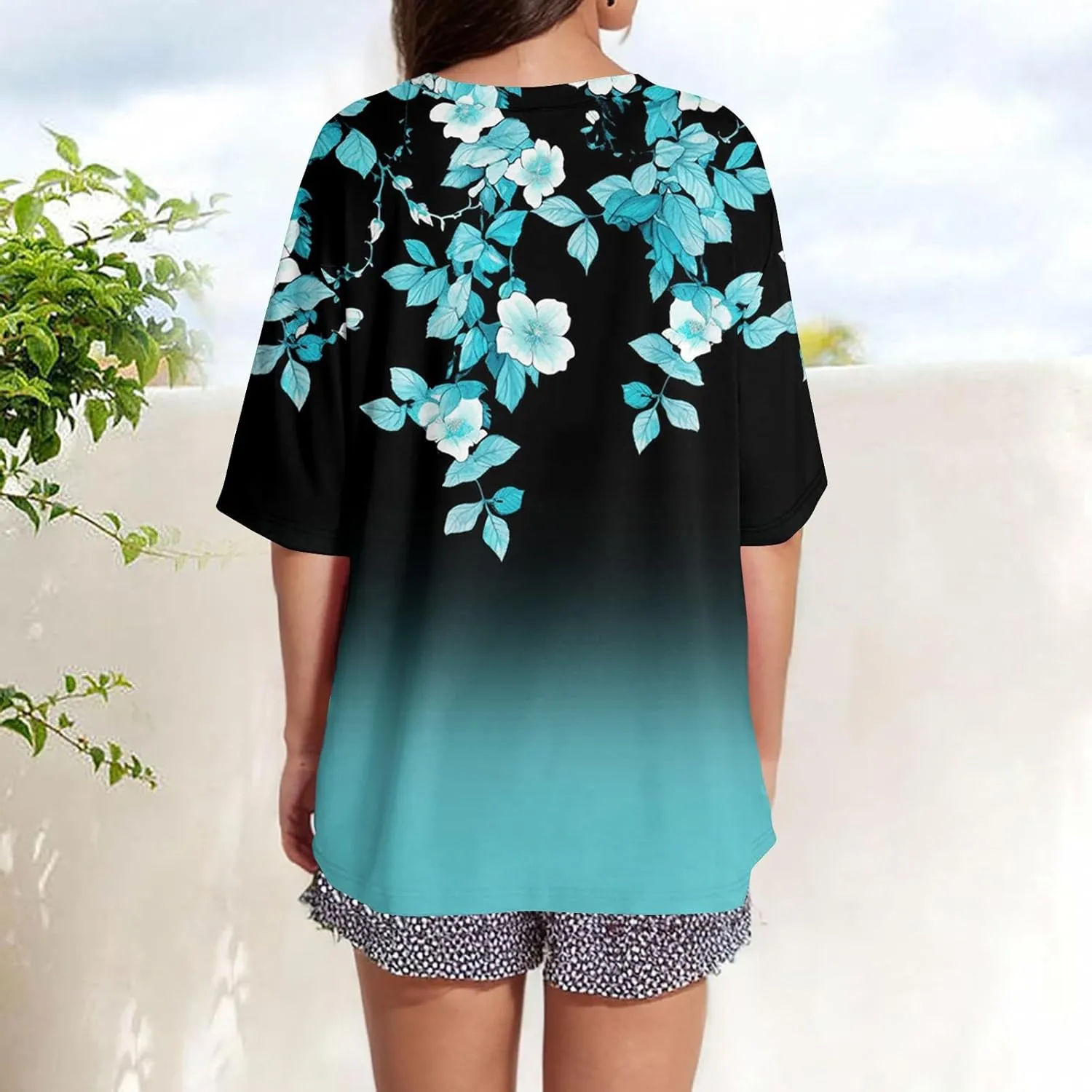 Womens Summer Tops 2025 Casual O Neck Trendy Outfits Blouses Printed Shirt Loose Fit Tees Short Sleeve Tunic Tops