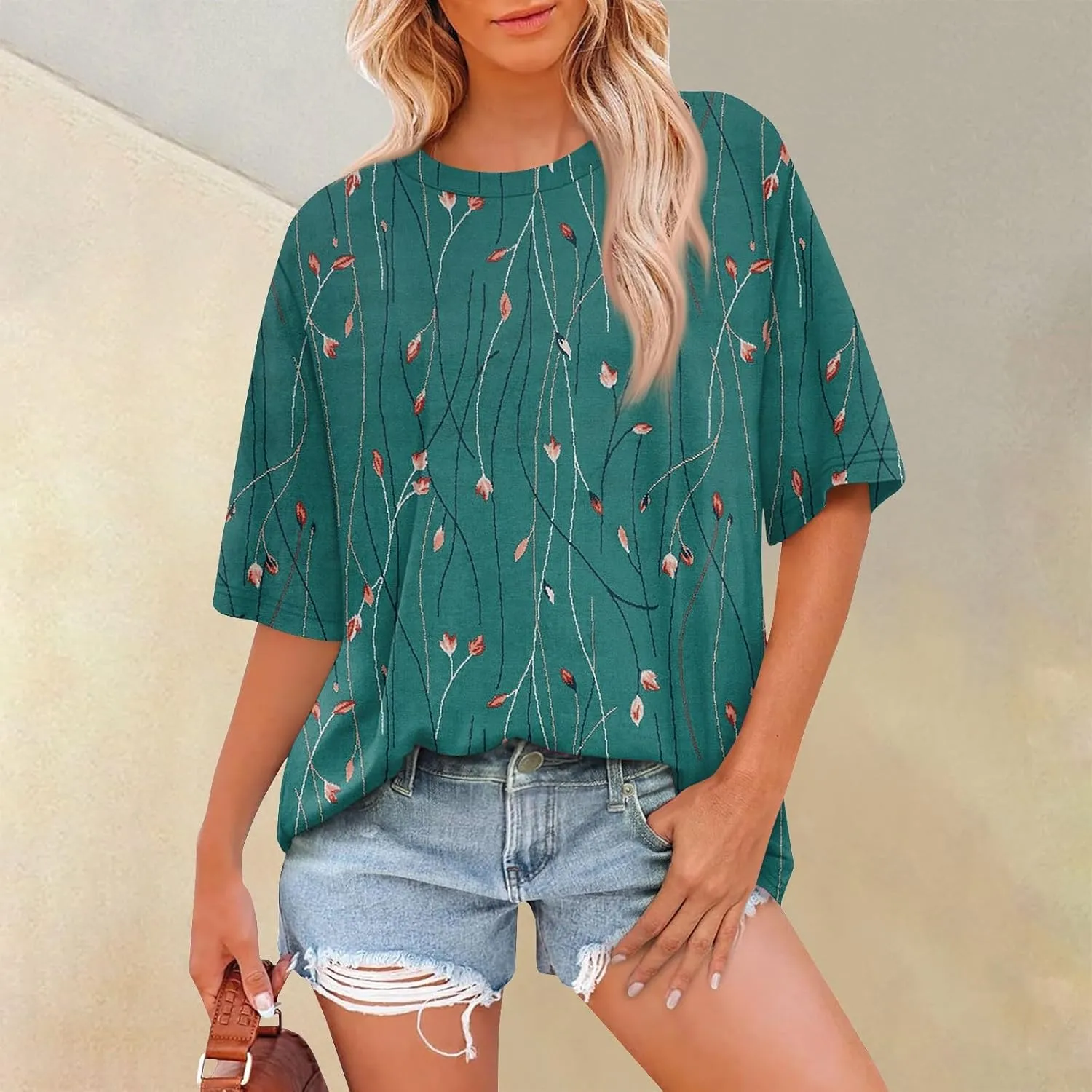 Womens Summer Tops 2025 Casual O Neck Trendy Outfits Blouses Printed Shirt Loose Fit Tees Short Sleeve Tunic Tops