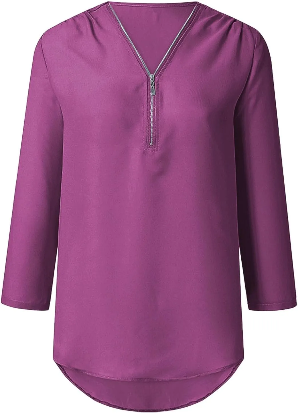 Womens Summer Tops 2025 Plus Size Zip Front 3/4 Sleeve Shirts V Neck Blouses Tunic Top Trendy Dressy Casual Outfits