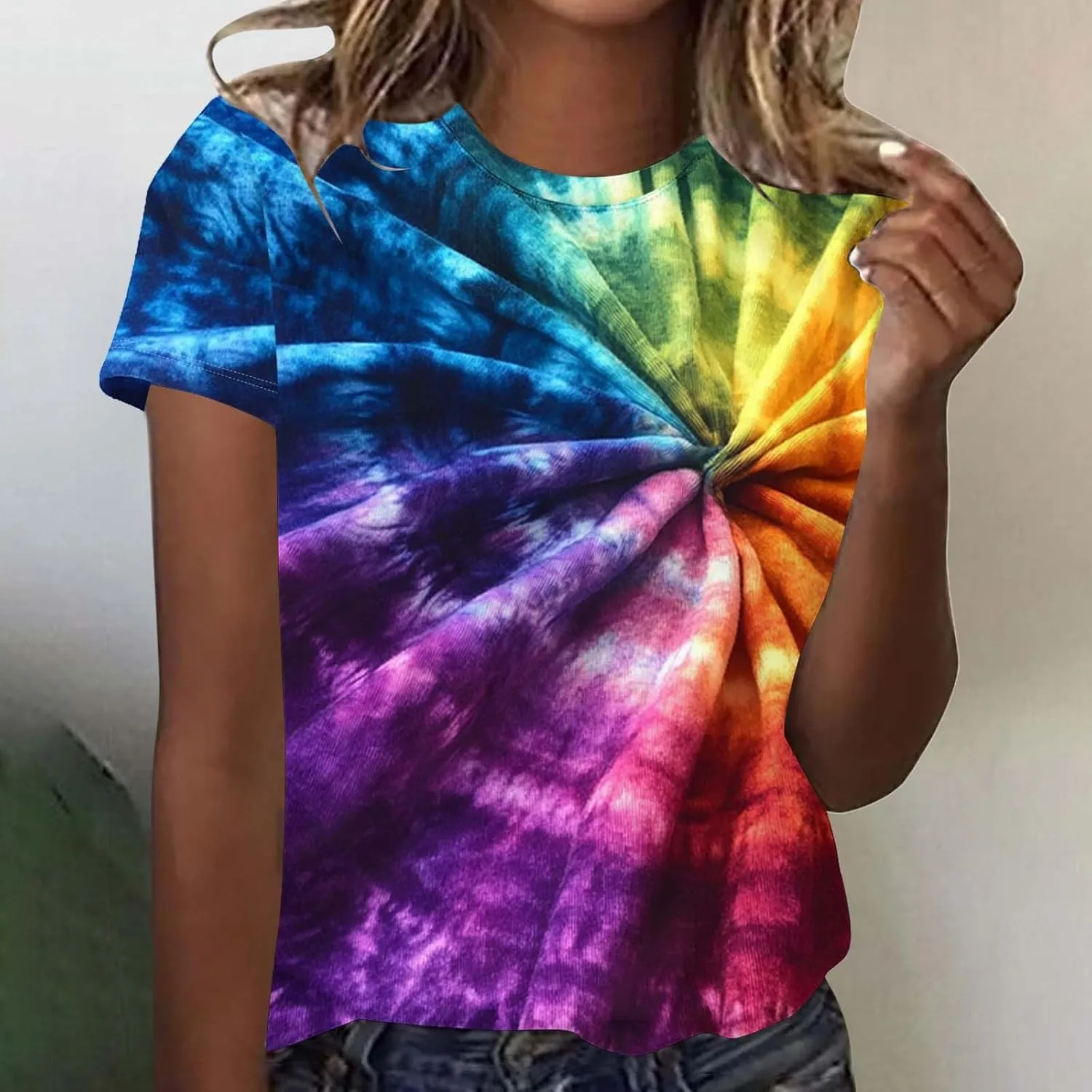 Womens Teens Girls Tie Dye Gradient Tshirts Hippie Shirts Plus Size Tops Short Sleeve Dressy Casual Loose Fit Tees