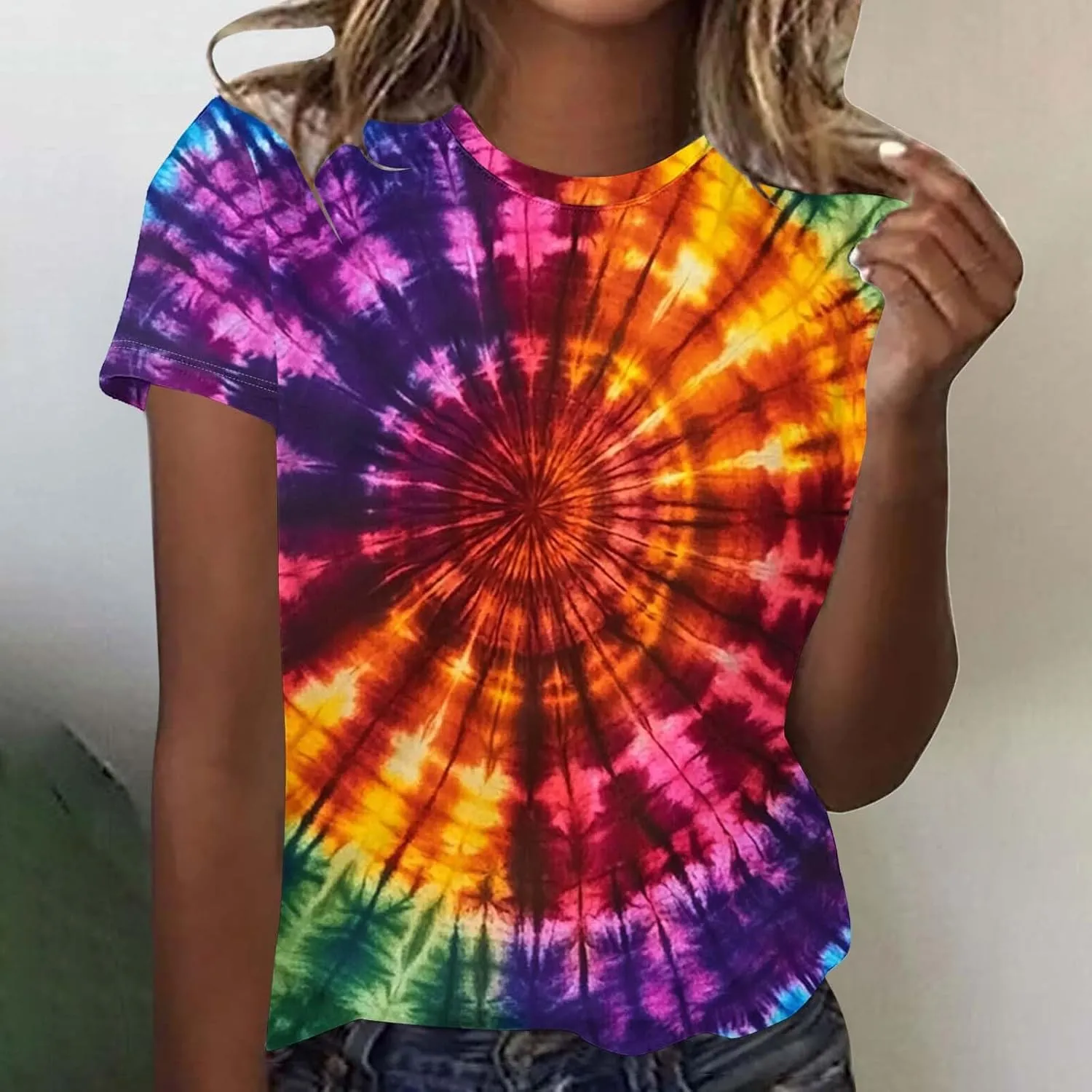 Womens Teens Girls Tie Dye Gradient Tshirts Hippie Shirts Plus Size Tops Short Sleeve Dressy Casual Loose Fit Tees
