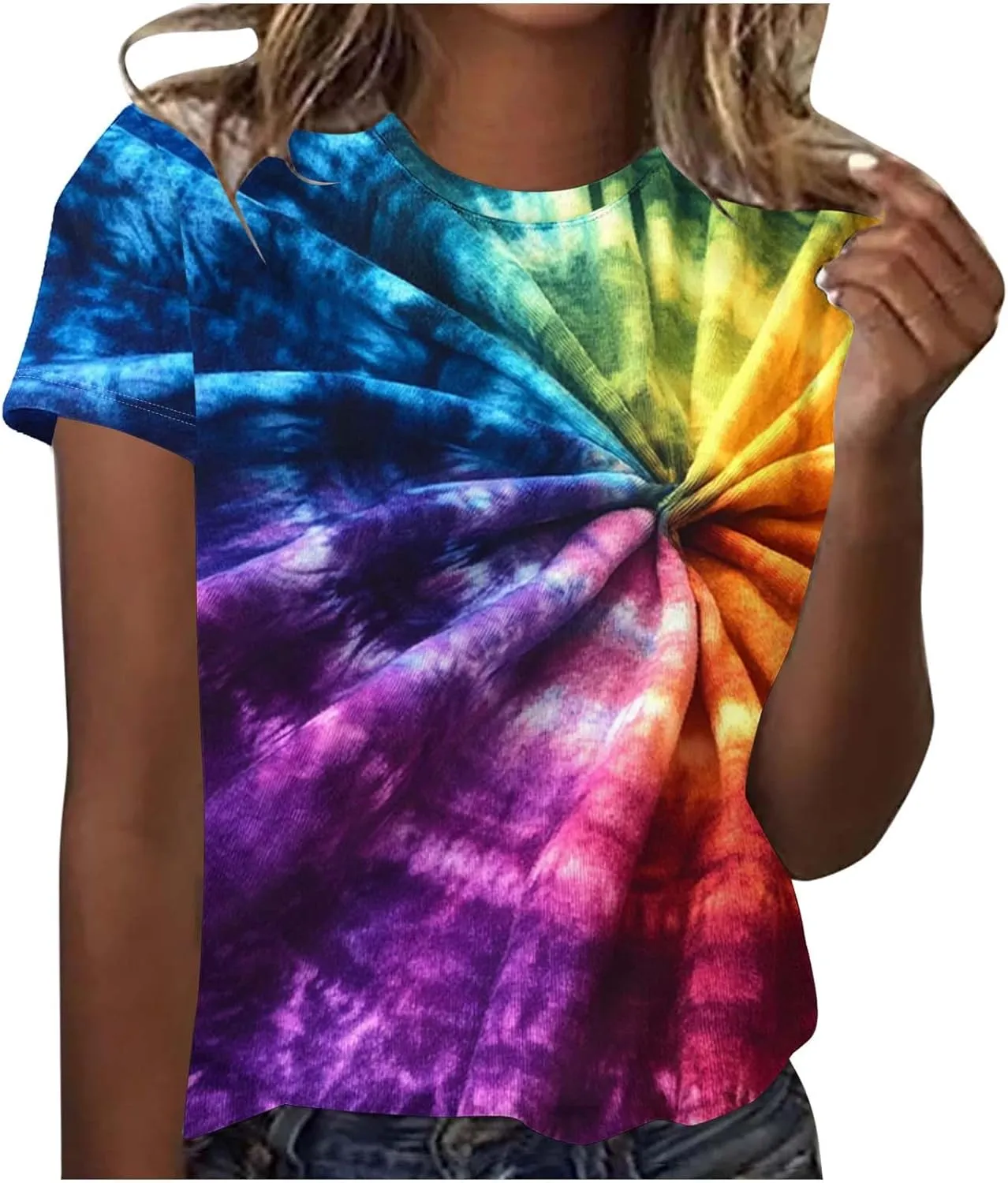 Womens Teens Girls Tie Dye Gradient Tshirts Hippie Shirts Plus Size Tops Short Sleeve Dressy Casual Loose Fit Tees