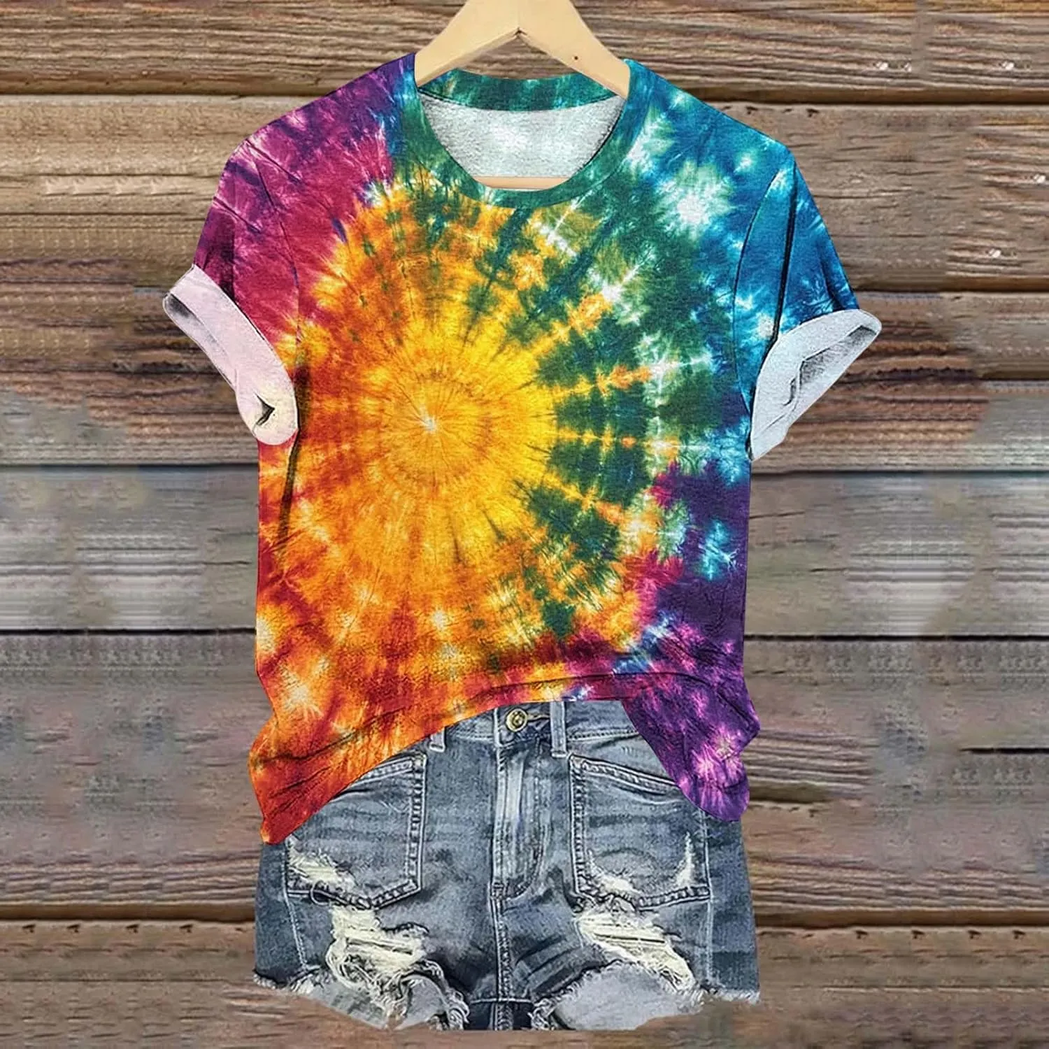 Womens Teens Girls Tie Dye Gradient Tshirts Hippie Shirts Plus Size Tops Short Sleeve Dressy Casual Loose Fit Tees
